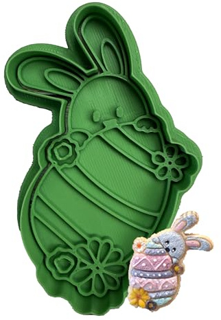 Tagliabiscotti.it - Coniglio dietro uovo di Pasqua - Tagliabiscotti - Formina - per decorazione biscotti e torte in pasta di zucchero - Misura 8,5cm x 6cm