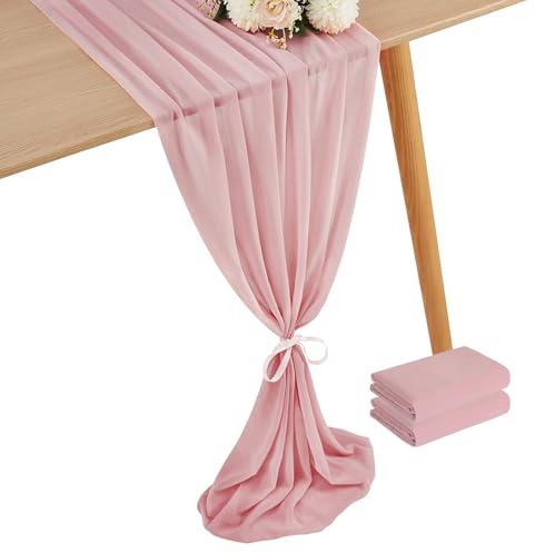 Tischläufer, 2 Stück, 70 x 300 cm, Dusty, Rosa, Boho, Gaze, eleganter Tischläufer für Hochzeit, Party, Weihnachten, Geburtstag, Küche