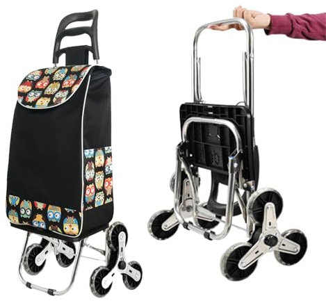 Carrello della spesa a tre ruote per salire le scale - Carrello robusto per appartamenti, lavanderie e viaggi, carrello pieghevole multiuso(A)