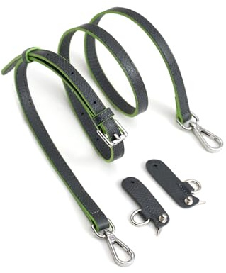 Schulterriemen aus Leder für Longchamp Mini Taschen, Oberste Schicht Rindsleder Schultergurt für Le pliage XS Pochette Tasche mit Umrüstsatz-Ersatz（Grau Grün）