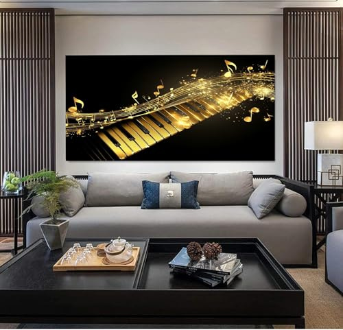 ZORYAN Strumento Musicale Pianoforte Quadri Moderni su Tela per Soggiorno e Camera da Letto Stampe Senza Cornice 70x140cm, Decorazioni da Parete Nero Quadri Moderni Soggiorno e Camera da Letto