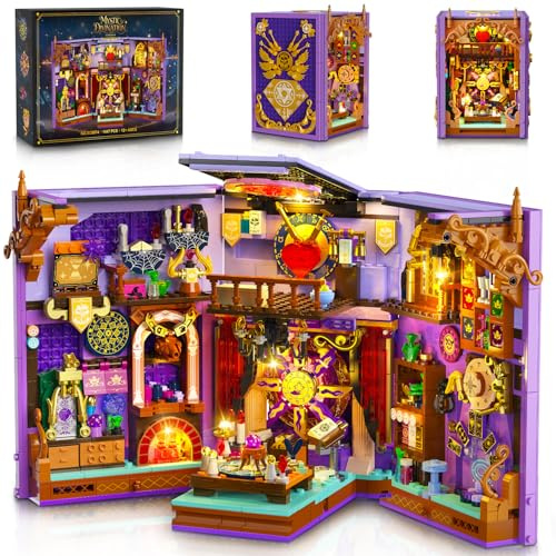 INSOON Upgraded Mystic Divination Book Nook Building Set with Rechargeable Lights, 1447 PCS DIY Magic Booknook Building Block Kit Home Decor, Miniature Book House Model Gift for Adults Boys Girls 12+