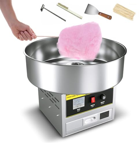 ANGDI Máquina para Hacer algodón de azúcar de 1200 W, máquina Profesional para Hacer algodón de azúcar con Control de Temperatura, Olla de Acero Inoxidable, Cuchara para azúcar y cajón