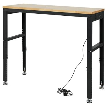 The Workplace Depot Adjustable Workbench with Plug – Heavy-Duty Steel Height Adjustable Workbench, 800 kg Capacity, Integrated Power Sockets & USB, Ideal for Workshops & Garages