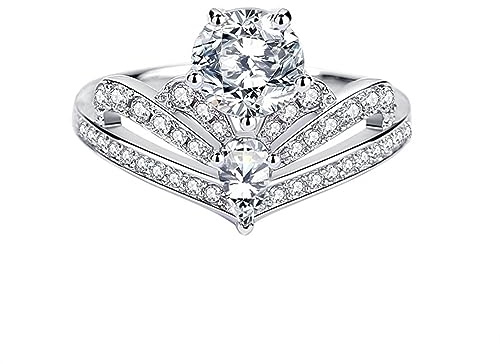Moissanite diamantbröllopsringar for kvinnor 1ct D färg rundskurna VVS1 kronringar vit/blå/rosa förlovningsringar for med certifikat(White,6)