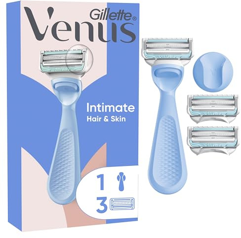 Gillette Venus Intimate Rasoir Femme pour le Maillot, 3 Lames de Recharge, Bleu – Manche Ergonomique Réutilisable, Tête Plus Petite Conçue pour le Rasage du Pubis, Barrière Anti-Irritation