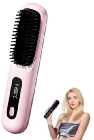 Numoya Portable Straightener Brush - GoBrush PRO,Portable Straightener Brushs for Hairs Styling,Rechargeable Heated Styling Brushes for Travel &Daily (Pink)