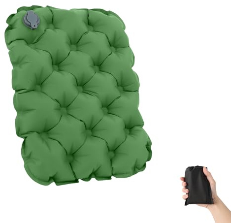 Yzalen Cojín hinchable para estadio, plegable, para viajes, playa, senderismo, pesca, navegación, color verde