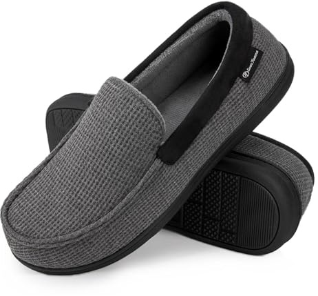 EverFoams Men's Moccasin Slippers Memory Foam Non-Slip Indoor House Shoes | Indoor and Outdoor, Machine-washable, Gifts, Breathable, Lightweight, Comfortable