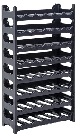 Novaliv Flaschenregal für 48 Flaschen aus Kunststoff Recycelt, erweiterbar, Weinregal stapelbar, Schwarz, Getränkeregal Flaschen Regalsystem, Regal für Getränke, Flaschenschrank, Spirituosen Regal