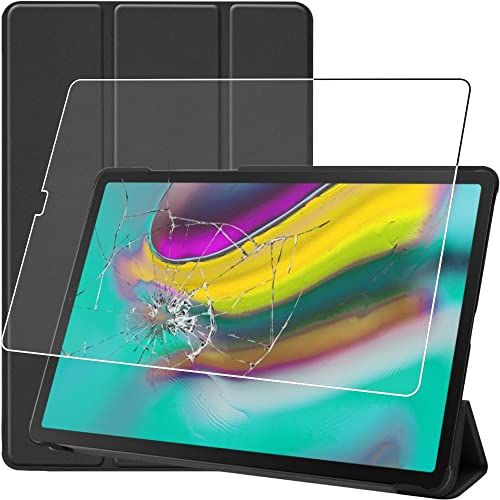 ebestStar - Cover per Samsung Galaxy Tab S5e 10.5 T720/T725, Custodia Protezione Flip Magnetica, Slim Case Sottile Pelle PU, Nero + Vetro Temperato