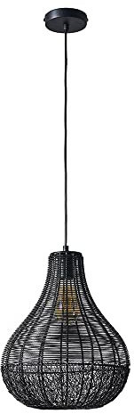 MiniSun | Modern Black Woven Wicker Rattan Teardrop Basket Ceiling Light Shade | Pendant Lights, Home Décor & Improvement Essential | Mains Wired