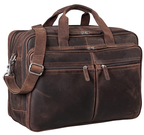 STILORD 'Gigantus' XXL Aktentasche Leder Laptoptasche 17,3 Zoll bis 19 Zoll Sehr Große Umhängetasche Arbeitstasche Bürotasche Businesstasche Echtleder für Damen u. Herren, Farbe:zamora - braun