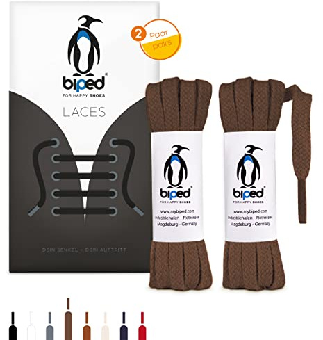 biped LACES 2 paia di lacci piatti in cotone larghi 7 mm - lacci per scarpe di qualità antistrappo per scarpe in pelle, stivali, scarpe da ginnastica - made in EU z2904(marrone,45 cm)