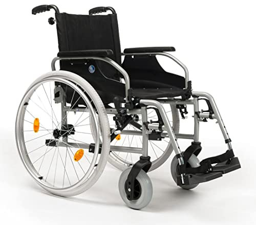 FabaCare Rollstuhl D100 mit Trommelbremsen, Standardrollstuhl, vieles Einstellbar, faltbar, Premium Transportrollstuhl, Sitzbreite 52 cm