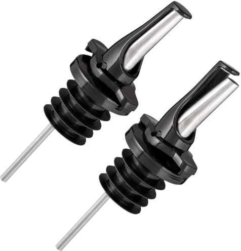 Poura Vertedores de Botellas con Tapón Antigoteo para Alcohol, Vino y Aceite - Mantiene Los Productos Fresco, Sin Oxidación. Se Adapta a la Mayoría de Las Botellas - Negro 2pk