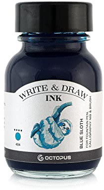 Octopus Write and Draw Ink 484 Blue Sloth - Tinta de Caligrafía Resistente al Agua para Escritura y Dibujo, Resistente a la Luz para Pluma Estilográfica, Color Azul
