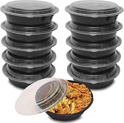 Efforias Lot de 10 boîtes rondes en plastique pour la préparation des repas, 473,6 g, réutilisables sans BPA avec couvercles hermétiques, passent au micro-ondes, au congélateur et au lave-vaisselle