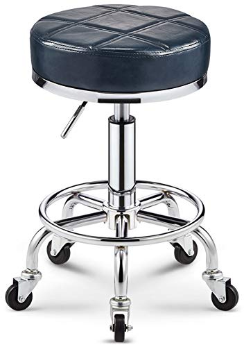 Bar Stool 360 Degrees Swivel with Rolling Wheels Cushioned Pneumatic Stool for Bar Pub Counter Tattoo Shops Salons Drafting Massage 9 Colors (Color : Gold) (Blue)