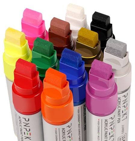 Acryl Paint Markers - 15mm Filzspitze 12 Farbe Markers Acrylstift wasserfest für Steine Water Based Paint Pens For Rock Painting，Wood, Rock,Plastic