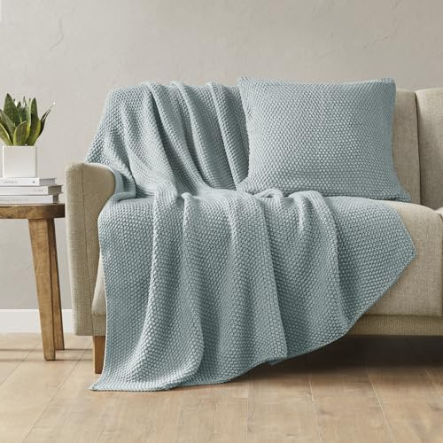 INK+IVY Bree Knit Throw Blanket for Bed, Sofa, and Couch, Lightweight, Breathable, Soft & Cozy Summer Blanket, Throw (50 in x 60 in) Light Blue