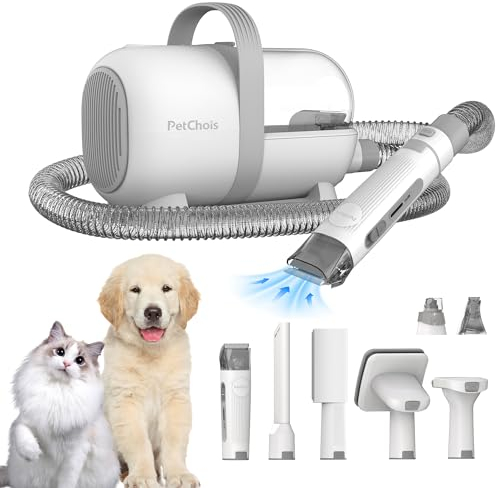 PetChois Aspira peli Cane & Gatto,Tosatrice per Cani,Tagliaunghie Cani, Togli peli Animali, Spazzola peli Gatto, Strumento da Toelettatura Elettrico Tutto-in-Uno per Animali Domestici