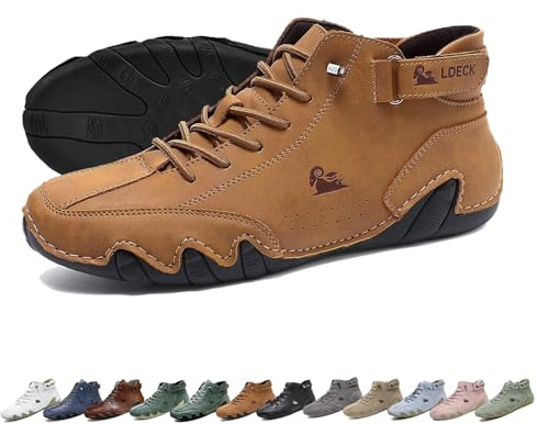 Bottes hautes unisexes en cuir souple faites à main,Chaussures Beck Antidérapant Poids léger Respirant Bottes Chukka Baskets for conduite et randonnée Chaussures pieds nus(Color:brun,Size:42 EU)