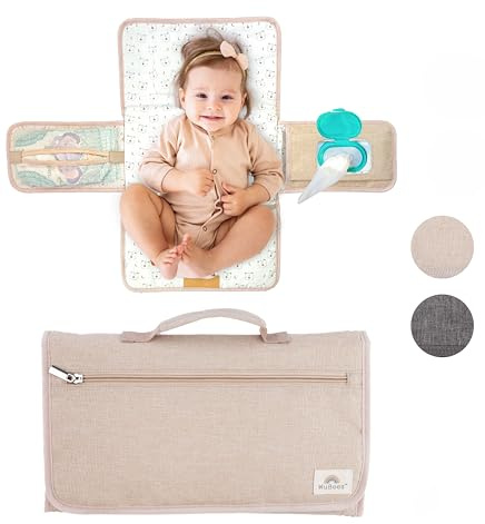 WuBees Portable Diaper Changing Pad - Waterproof Mat Travel Diaper Changing Station with Pockets for Baby Essentials - Gifts for Baby Shower, Newborn Girls and Boys