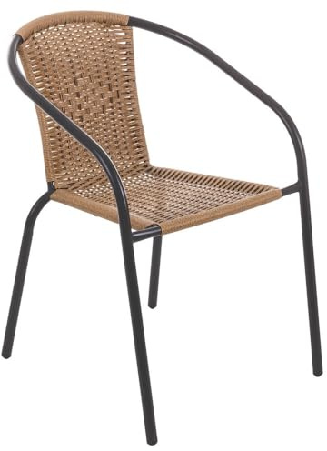 LOLAhome Sillas Jardín Exterior | Sillon Ratan Natural y Acero con epoxi Anticorrosión | Apilables | Cómodas y Resistentes | Balcón, Terraza o Jardín | Trivia
