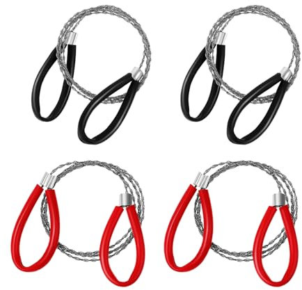 4 sierras de cable de acero inoxidable, 80 cm, sierra de alambre con trabillas, sierra de cadena de mano, pequeña, manejable, almacenamiento rápido, equipo de supervivencia para camping, jardín,