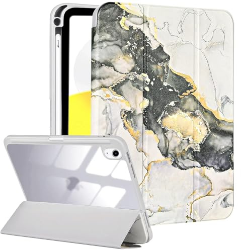 Fycyko Hülle für iPad 10. Generation/11. Generation 2025(A16), iPad 10.9 Zoll Hülle mit Bleistifthalter, Trifold Ständer mit Kratz, Herrlichem Muster Entwerfen- Marmor Grau