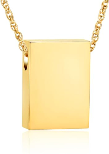 QGJNSGC Einäscherung Urne Halskette für Asche Small Rectangle Square Gedenkstätte Ash Anhänger Andenken-Schmuck Hundemarke Asche Medaillon für Frauen Männer