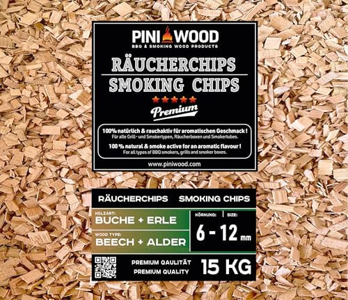 PINI 15 Kg Räucherchips Buche und Erle gemischt 6-12 mm Smoking Chips Räucherspäne