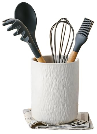 CompadreBol Porte-Ustensiles de Cuisine en Céramique, Contenant pour Ustensiles de Cuisine, pot en Céramique pour Baguettes, Couteaux et Fourchettes, Contenant Blanc pour Ustensiles de 10.1 * 13.4 cm
