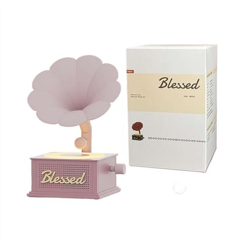 Gramophone Vintage Haut-parleur portable sans fil Bluetooth avec lumières ambiantes Son blanc phonographe classique Nostalgie musicale pour la maison, le bureau, la chambre