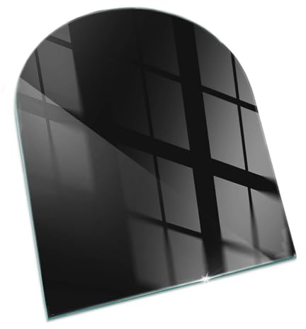Glas kaminplatta tryckt motiv | eldstad golvskydd härdat glas | värmetålig skyddsplatta | gnistskydd vedkamin | modern stil - 80x70cm - avkortad oval - Färg Svart