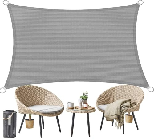 Toldo Vela de Sombra Transpirable 130 x 200 cm Rectangular HDPE Transpirable Protección Rayos 95% UV Toldo Exterior Malla Sombreo con SOGA para Exterior Terraza Patio Jardín Pergola, Gris Claro