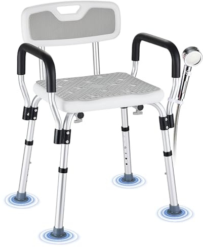 Shower Chair for Elderly and Disabled Inside Shower, Shower Seat for Inside Tub 450 LB Heavy Duty, Shower Chair with Arms and Back,Padded Handicap Bath Chairs for Seniors for Shower Stal