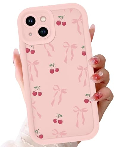 Phoona Case for iPhone XR 6.1, Cute Aesthetic Design Bow Cherry Preppy Pattern, Silicone Soft TPU Shockproof Protective Camera Cover Phone Case for Girls Women, Pink Bow