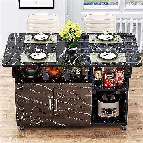 Tavolo da pranzo pieghevole mobile con armadio e ripiano aperto, design salvaspazio su 6 ruote, perfetto per lavoro, studio e sala da pranzo, compatto, 80 cm, colore D