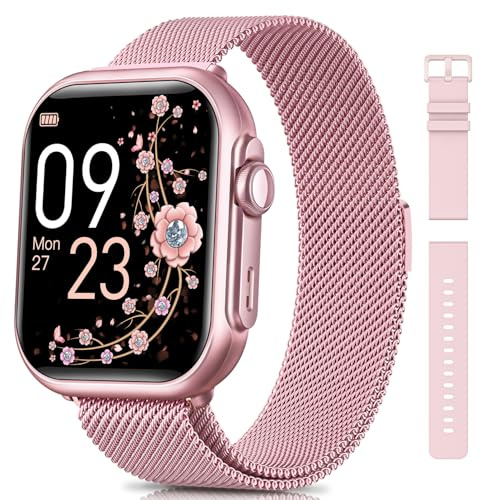 Sanorum Smartwatch Damen mit 1000mAh Akku, 1,85’’ AMOLED Fitnessuhr Damen mit Telefonfunktion/5ATM Wasserdicht/120+ Sportmodi/Herzfrequenz/SpO2/Blutdruck, Smartwatch für Android iOS, Rosa