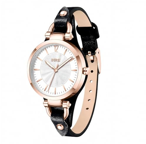 BUREI Damenuhren – Armbanduhr Damen mit Handgemachtem Echtleder & Schmalem Band – Damenuhr Lederarmband für Arbeit & Freizeit