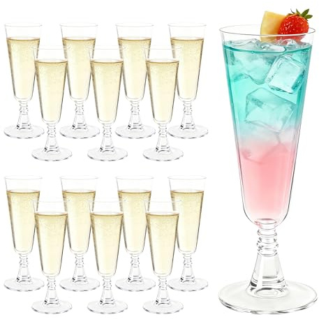 Oaioya 50 Copas Champán PS 150ml Transparentes, Flautas de Champagne Reutilizables, Copas de Vino, Elegantes para Bodas, Cumpleaños, Cócteles, Fiestas y Postres