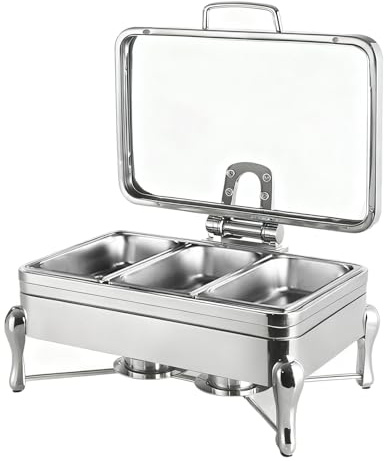 OZBMA Chafing Dishes per Buffet, Set di scaldavivande in Acciaio Inox con Coperchio, Vassoio espositivo per condimenti per Catering e Feste in casa (Argento-A, 6,5 cm/3 Griglie)