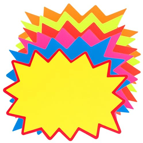 QWORK® 300 Stück Neon-Preisschilder für Flohmärkte, 6 Farben, Fluoreszierende Starburst-Etiketten für Verkaufsförderung