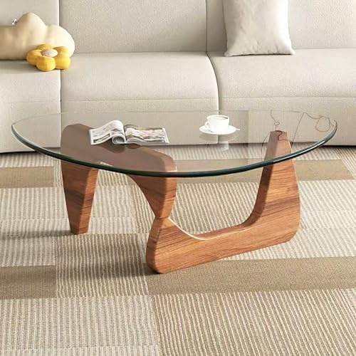 Mid Century Modern Glass Coffee Table, Coffee Table for Living Room, Noguchi Coffee Tables,Suitable for Bedroom Living Room Reception Office Tables (Walnut/Transparent, ML)