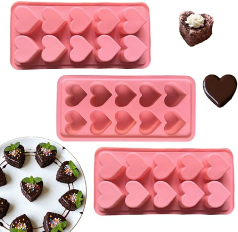 3Pcs Silicone Heart Mold,10 Holes Heart Shaped Mini Cake Pan For Making Chocolate Jelly Pudding Candy Ice Cube And Cupcake,Handmade Candle Soap Mould
