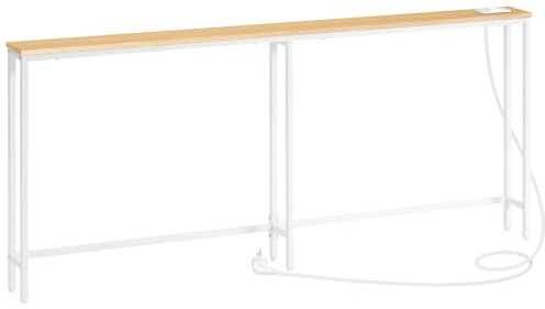 HOOBRO Konsolmöbel med eluttag, Konsolbord med laddningsstation, Smal soffbord, Konsol bakom soffan, för entré, Korridor, Hall, Vit och träfärg EWN185CXG01