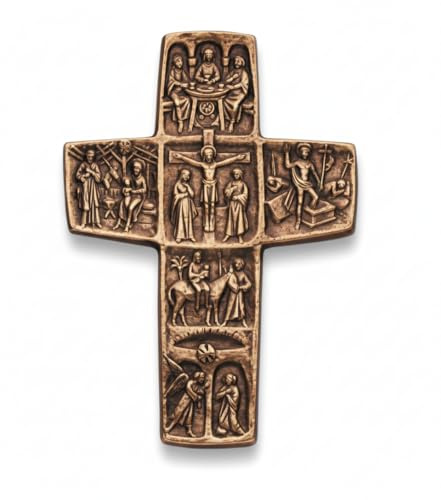 Butzon & Bercker Bronzereliefkreuz - 26 cm Wandkreuz Leben Jesu Bronze | Christliches Relief-Guss Wandkreuz mit Signatur von Karl-Heinz Klein - Geschenk zur Kommunion, Firmung & Taufe