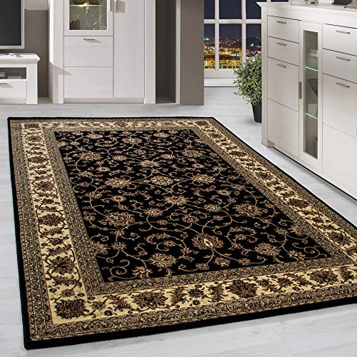 Homebyhome Orientmatta 160x230 cm Svart, Klassiskt Mönstrad, Lättskött och Slitstark, Elegant Matta för Matsal eller Stora Rum